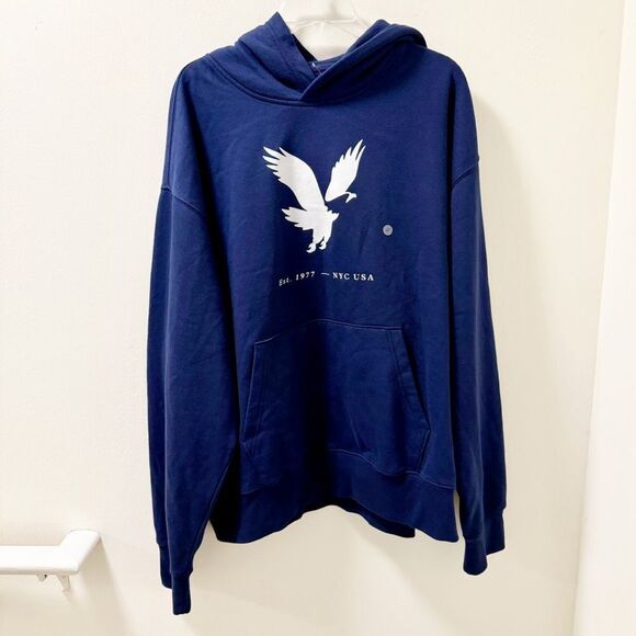 American Eagle Men’s Hoodie XL Eagle Logo Navy Pullover NWT - Picture 1 of 5